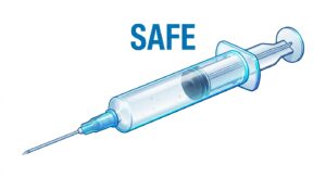 SAFE 라벨이 붙은 정품 스킨부스터 주사기와 멸균 패키지